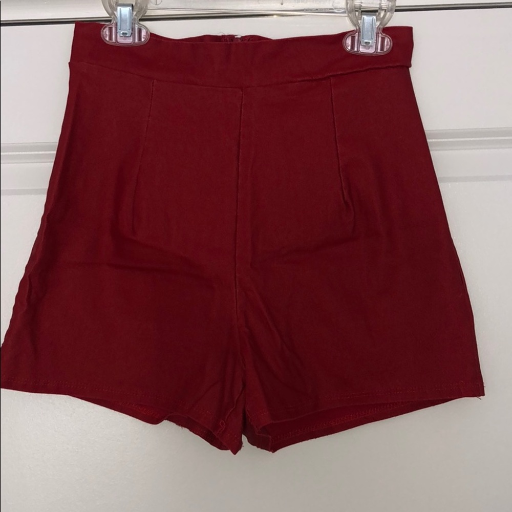 Red Faux Leather Shorts